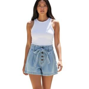 Abercrombie & Fitch Paper Bag Denim Shorts, Natural Rise Short, Sz 6 / 28 Waist